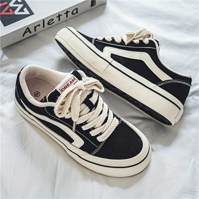 Men’s Classic Striped Trendy Skateboard Shoes Lace Up Non Slip Low Top Comfy Sneakers For Outdoor Walking Jogging Campus Street Holiday All Seasons