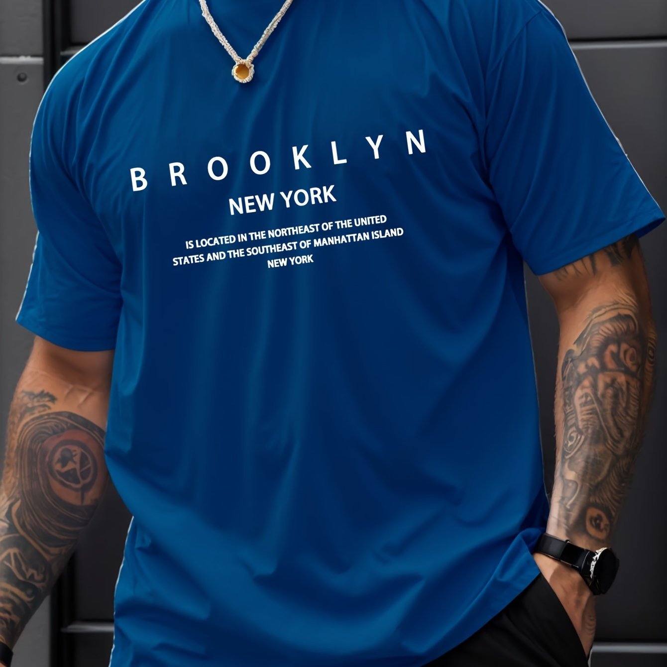 Brooklyn And New York Print Men??s Creative Top, Casual Short Sleeve Crew Neck T-shirt, Men??s Clothing For Summer Outdoor - Image 5