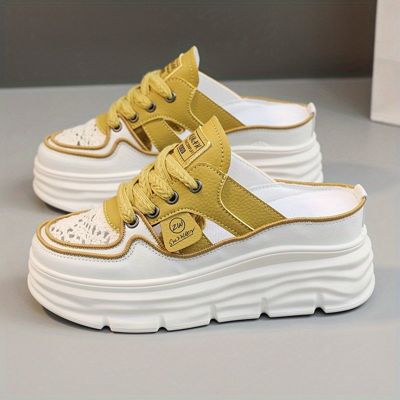 Women’s Breathable Platform Mule Sneakers, Casual Cutout Design Lace Up Shoes, Comfortable Summer Shoes - Image 18