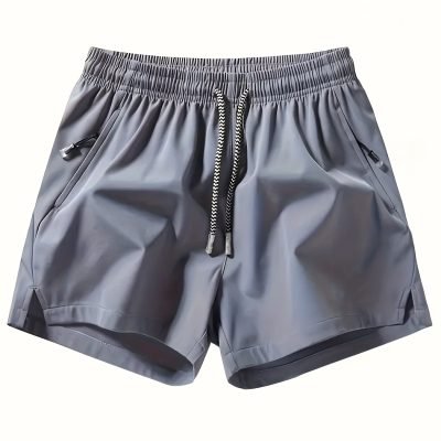 Men’s Zipper Pockets Active Shorts, Casual Waist Drawstring Quick Drying Shorts, Running, Sports, Fitness Quarters
