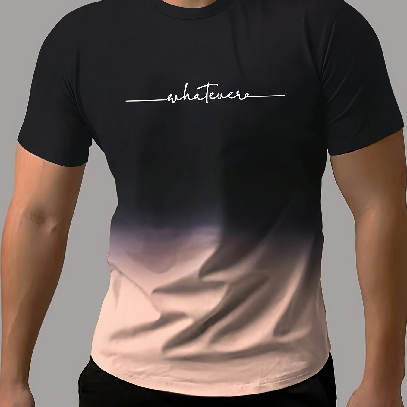 Gradient Style ??Whatever?? Pattern Print Men??s Comfy Chic T-shirt, Graphic Tee Men??s Summer Outdoor Clothes, Men??s Clothing, Tops For Men, Gift For Men - Image 8