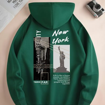 NEW YORK Print Hoodie, Cool Hoodies For Men, Men’s Casual Pullover Hooded Sweatshirt With Kangaroo Pocket Streetwear For Winter Fall, As Gifts