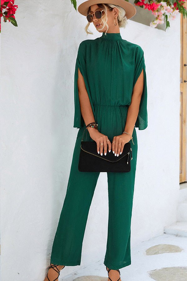 Pleated Solid Color High Waist Jumpsuit - Image 2