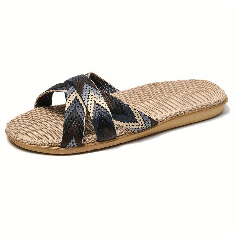 Summer Linen Sole Slides, Casual Open Toe Slip On Shoes, Comfortable Indoor Home Slides - Image 4