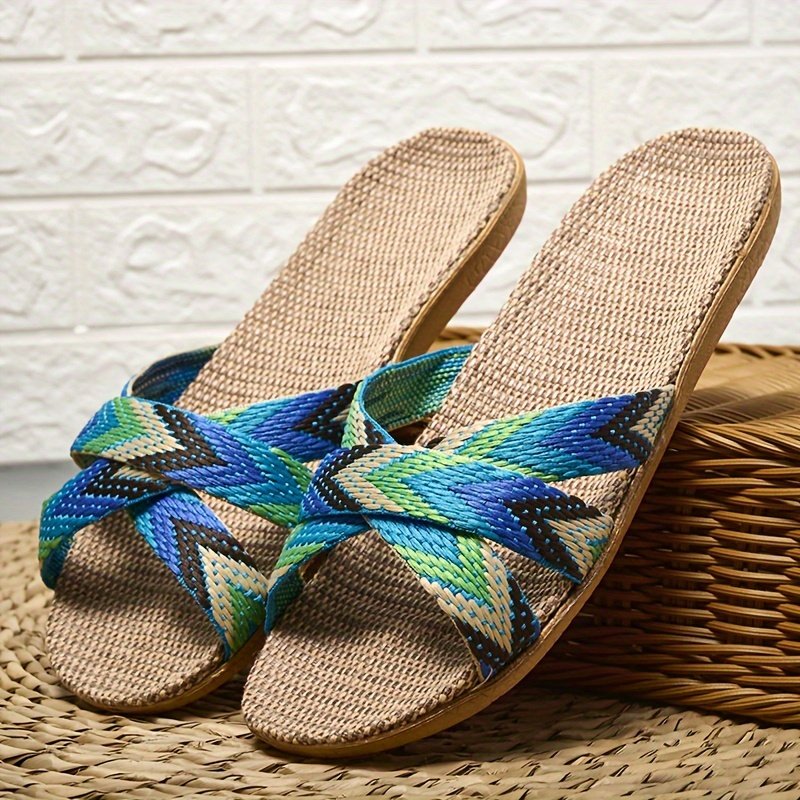 Summer Linen Sole Slides, Casual Open Toe Slip On Shoes, Comfortable Indoor Home Slides - Image 7