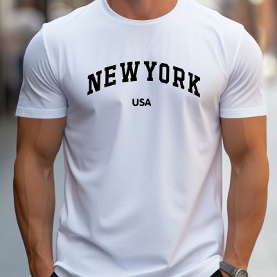“NEW YORK USA” Print, Men’s Novel Design T-shirt, Casual Comfy Tees For Summer, Men’s Clothing Tops For Daily Activities