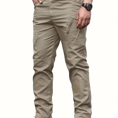 Multi Pocket Men’s Tactical Pants, Loose Casual Outdoor Military Pants Without Belt, Mens Cargo Pants For Hiking
