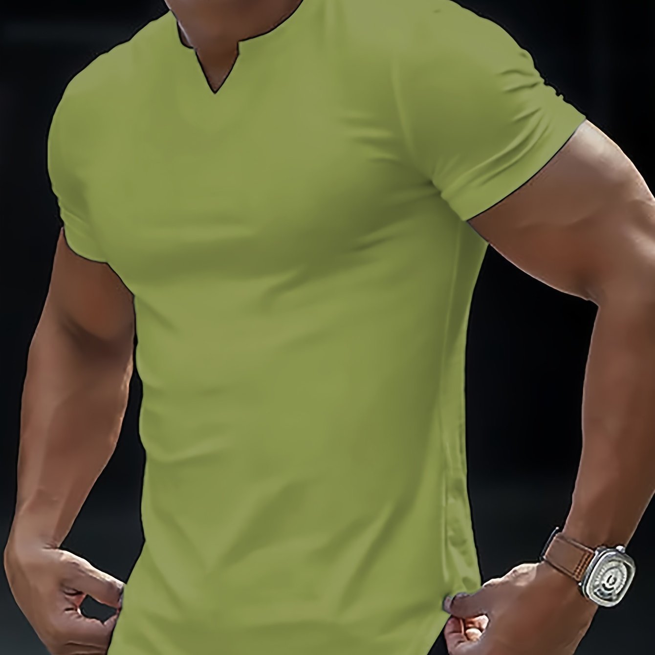 Solid Color Men’s Comfy V-Neck Medium Stretch T-shirt, Men’s Summer Clothes, Men’s Outfits - Image 10