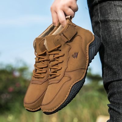 Men’s Trendy Solid High Top Boots, Comfy Non Slip Casual Durable Lace Up Shoes For Men’s Outdoor Activities