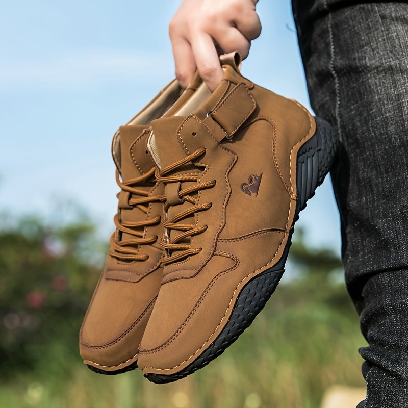 Men??s Trendy Solid High Top Boots, Comfy Non Slip Casual Durable Lace Up Shoes For Men??s Outdoor Activities