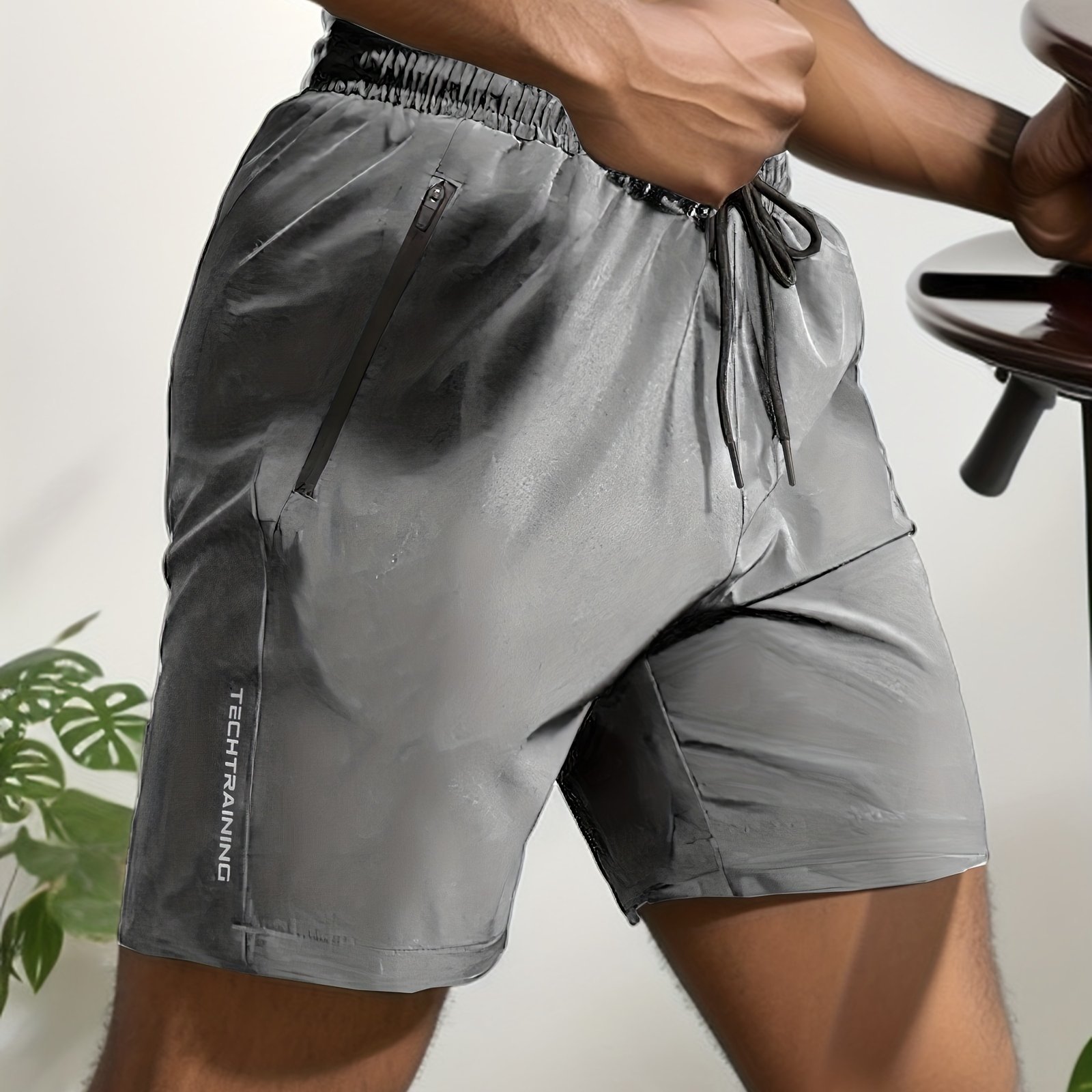 Quick Drying Comfy Active Shorts, Men’s Casual Zipper Pockets Stretch Waist Drawstring Shorts For Summer Gym Workout Training - Image 2
