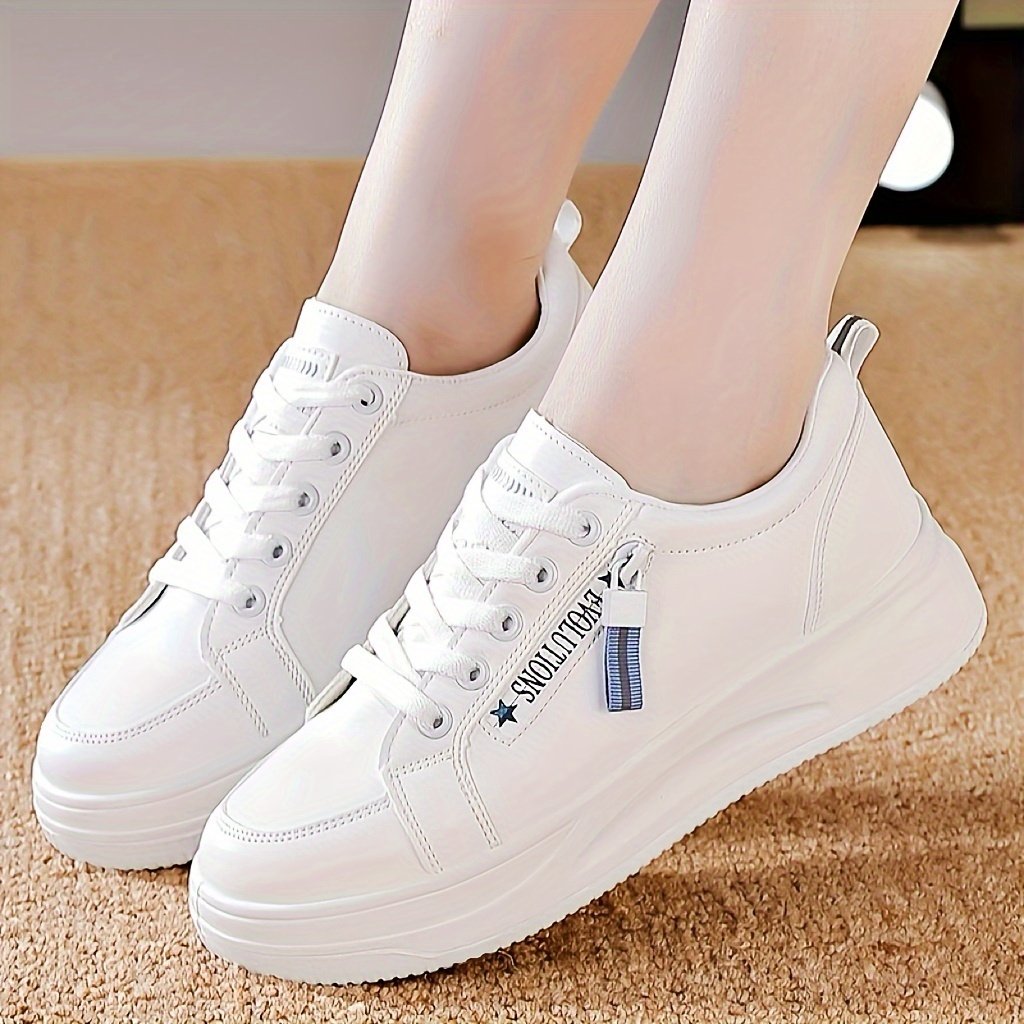 Women??s Platform Sneakers, Casual Lace Up Outdoor Shoes, Comfortable Side Zipper Design Low Top Shoes - Image 3