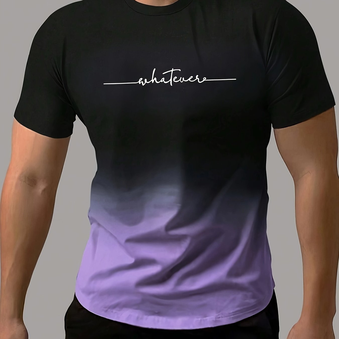 Gradient Style ??Whatever?? Pattern Print Men??s Comfy Chic T-shirt, Graphic Tee Men??s Summer Outdoor Clothes, Men??s Clothing, Tops For Men, Gift For Men - Image 6