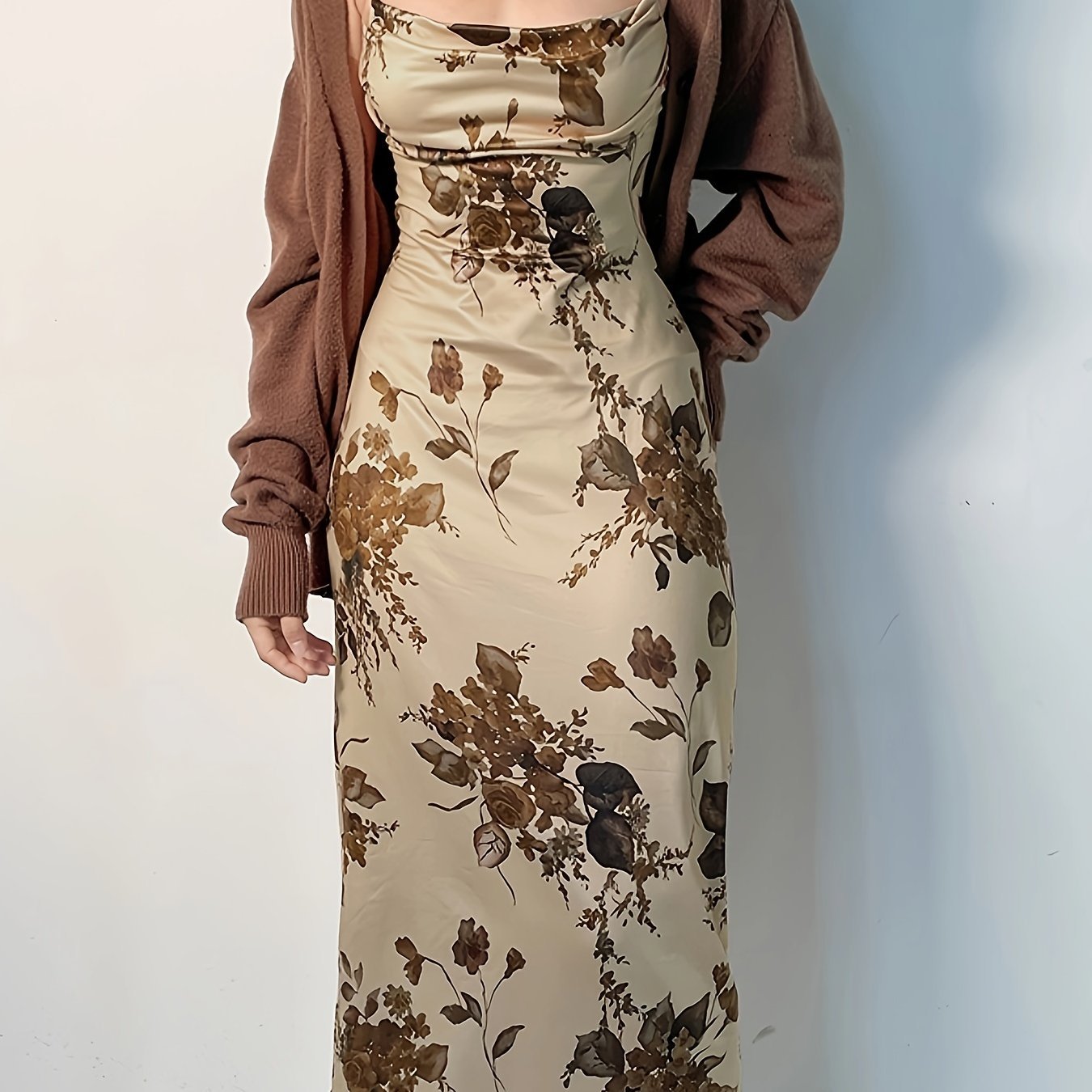 Floral Print Ruched Dress, Sexy Spaghetti Strap Bodycon Dress, Women??s Clothing - Image 2