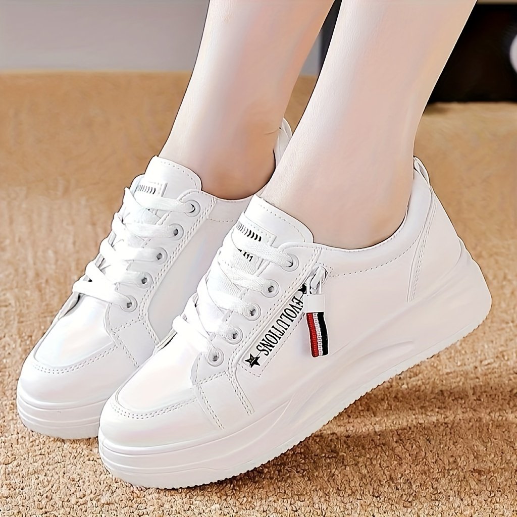 Women??s Platform Sneakers, Casual Lace Up Outdoor Shoes, Comfortable Side Zipper Design Low Top Shoes - Image 5