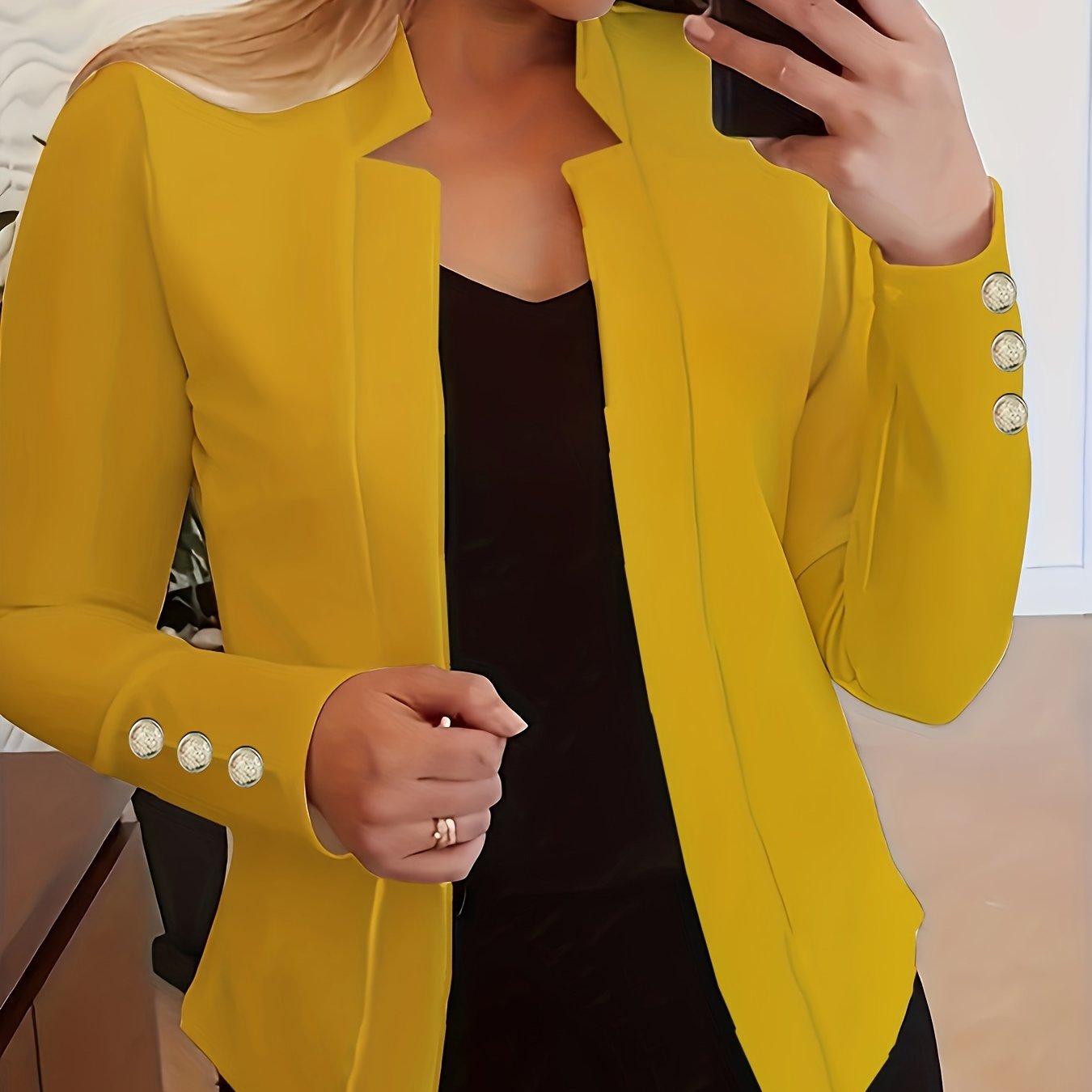 Solid Open Front Blazer, Casual Long Sleeve Button Blazer For Office & Work, Women’s Clothing - Image 3