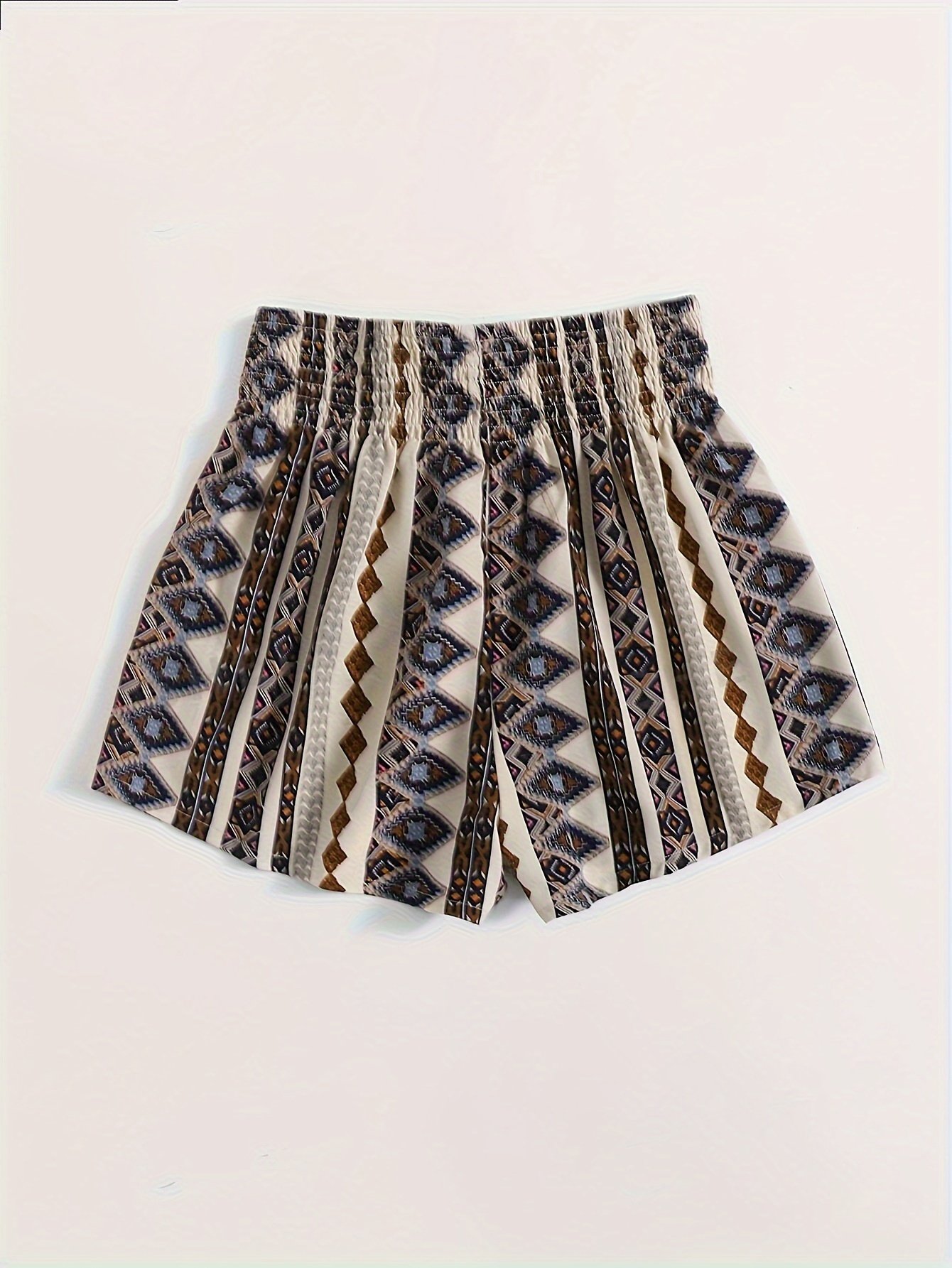 Geo Print Shirred Waist Shorts, Vacation Loose Beach Shorts For Spring & Summer, Women??s Clothing - Image 4