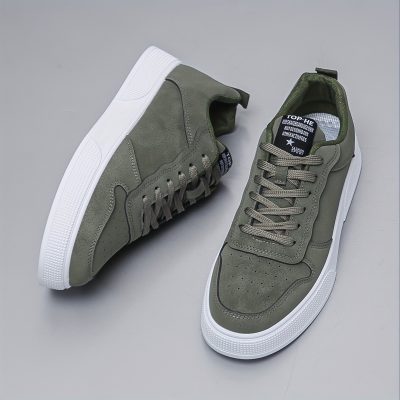 Men’s Trendy Solid Colour Low Top Skateboard Shoes, Comfy Non Slip Casual Lace Up Sneakers For Men’s Outdoor Activities