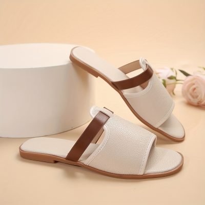 Women’s Solid Color Casual Slides, Slip On Lightweight Flat Seaside Slides, Casual Daily Footwear