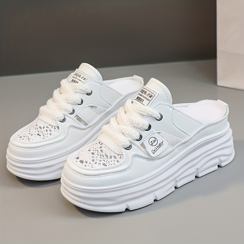Women’s Breathable Platform Mule Sneakers, Casual Cutout Design Lace Up Shoes, Comfortable Summer Shoes - Image 13