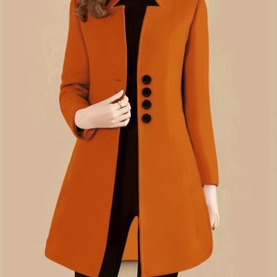Single Breasted Solid Coat, Elegant Long Sleeve Versatile Outerwear, Women??s Clothing