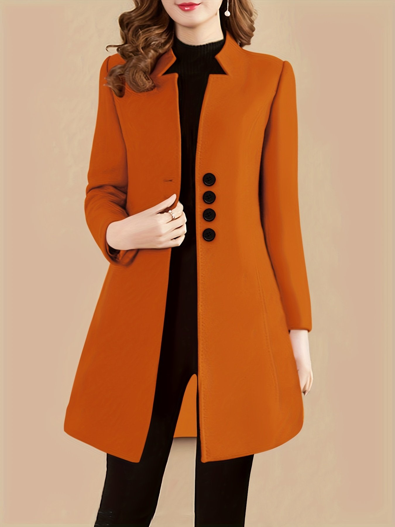 Single Breasted Solid Coat, Elegant Long Sleeve Versatile Outerwear, Women??s Clothing