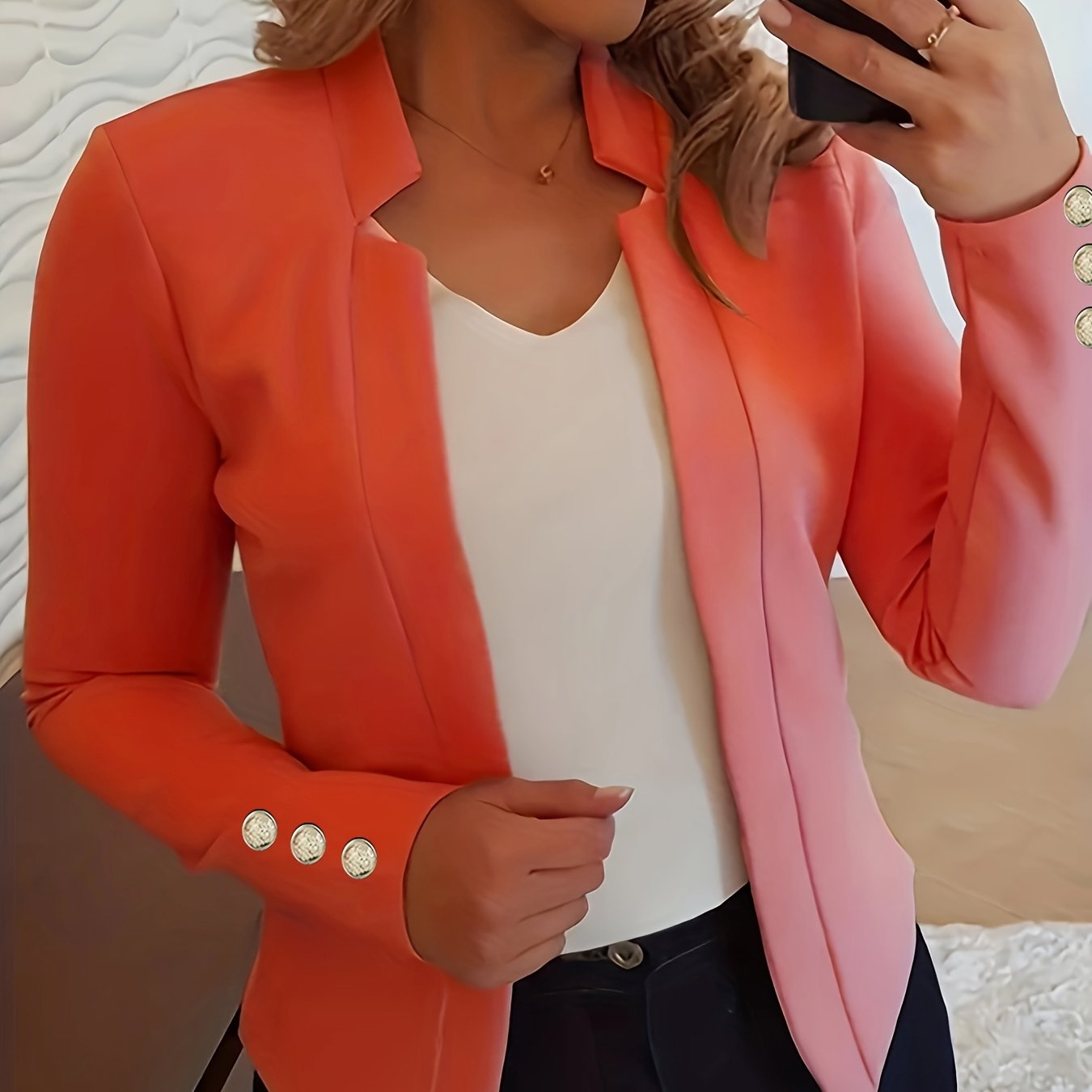 Solid Open Front Blazer, Casual Long Sleeve Button Blazer For Office & Work, Women’s Clothing - Image 6