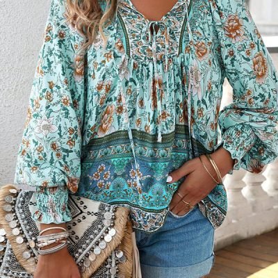 Fashion Floral Print Long Sleeve Casual Tops