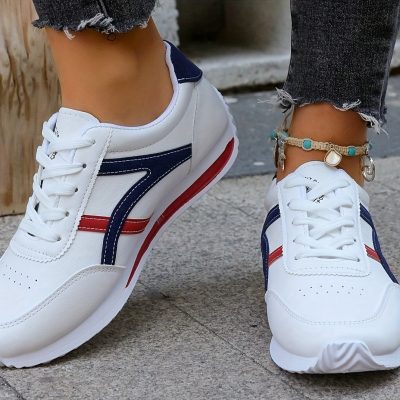 Women’s Fashion Lace-Up Sneakers, Preppy Soft Sole Comfort Walking Shoes, Casual Low-top Athletic Shoes
