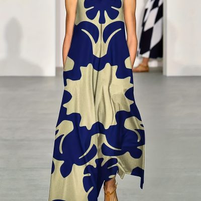 Graphic Print V Neck Maxi Dress, Boho Sleeveless Tank Dress For Spring & Summer, Women’s Clothing