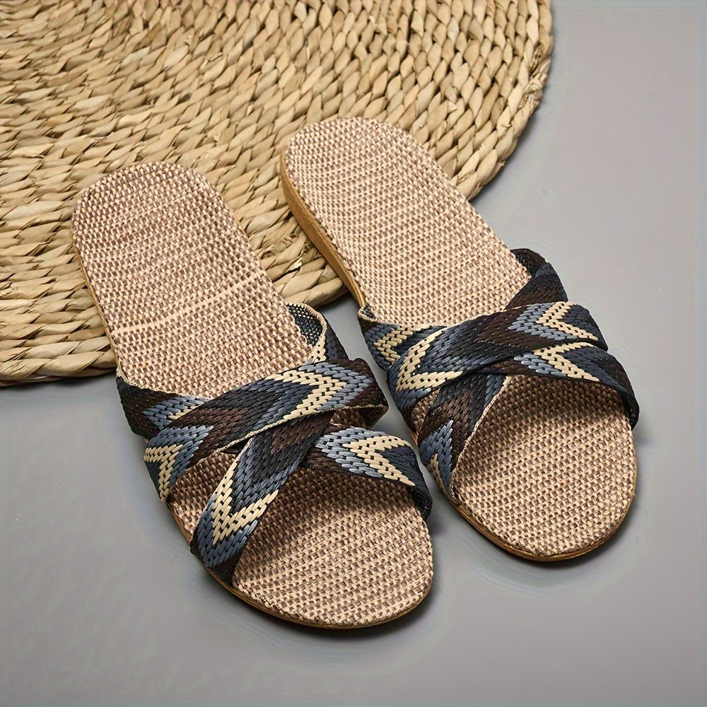 Summer Linen Sole Slides, Casual Open Toe Slip On Shoes, Comfortable Indoor Home Slides - Image 10