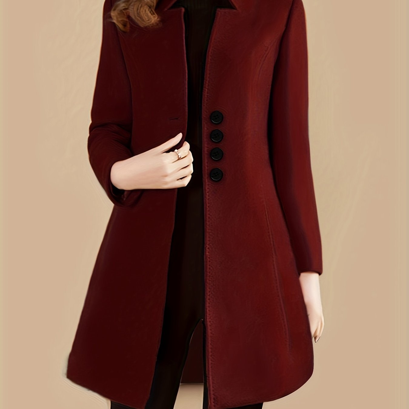 Single Breasted Solid Coat, Elegant Long Sleeve Versatile Outerwear, Women??s Clothing - Image 3