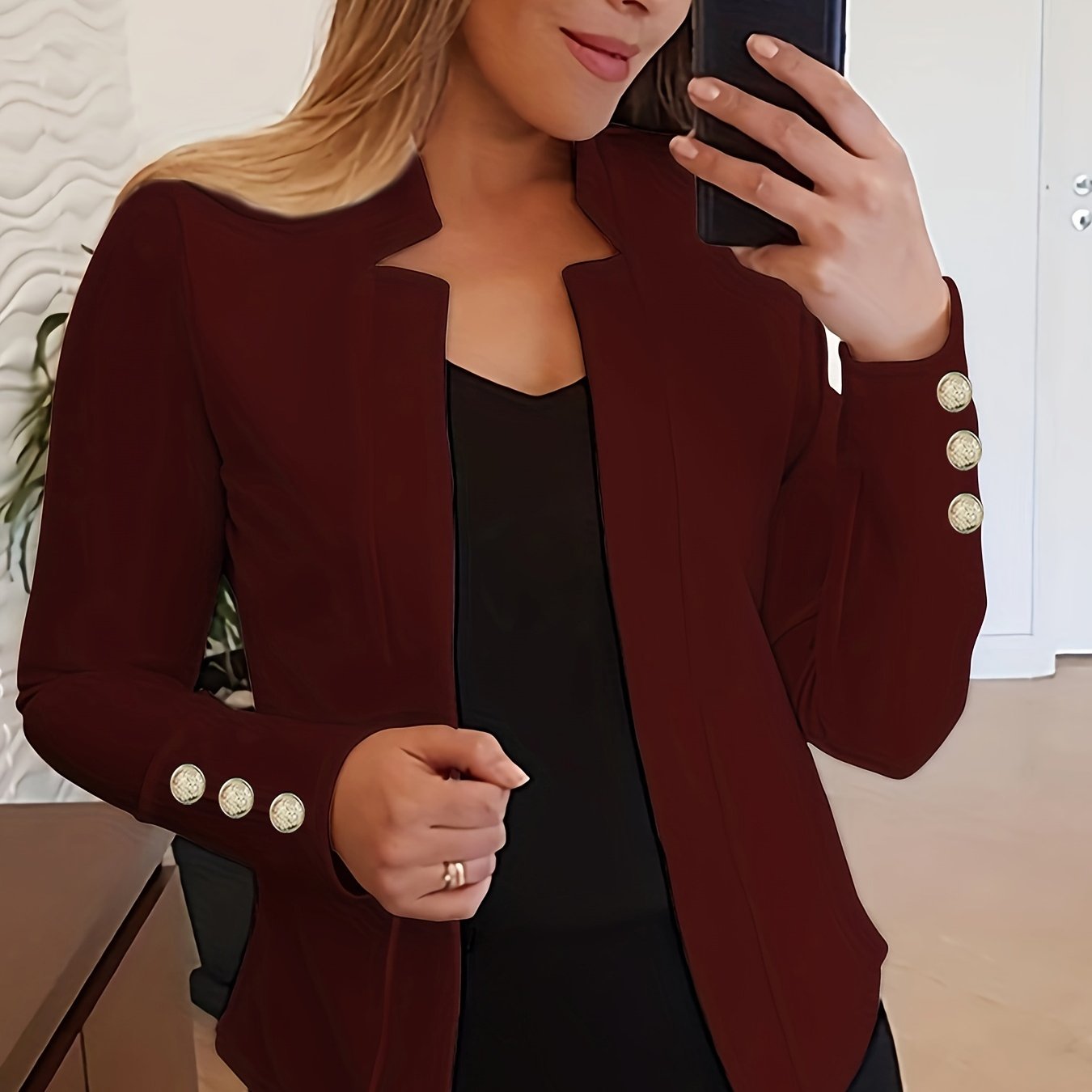 Solid Open Front Blazer, Casual Long Sleeve Button Blazer For Office & Work, Women’s Clothing - Image 10
