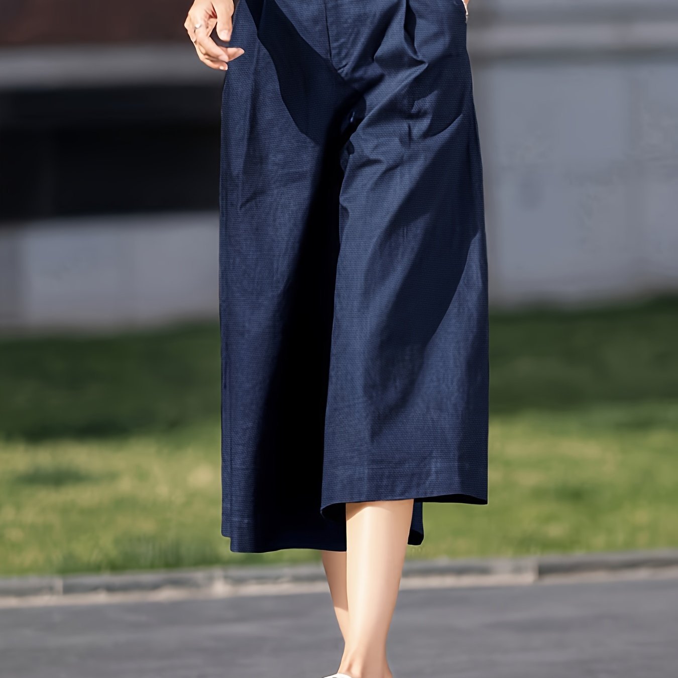 High Waist Pocket Cropped Pants, Vintage Wide Leg Pants For Spring & Summer, Women??s Clothing - Image 2
