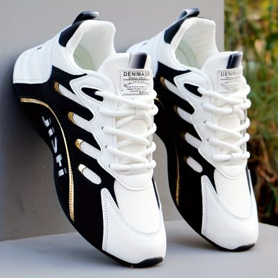 Men’s Knit Breathable Running Shoes, Comfy Non Slip Lace Up Shock Absorption Sneakers For Men’s Outdoor Activities