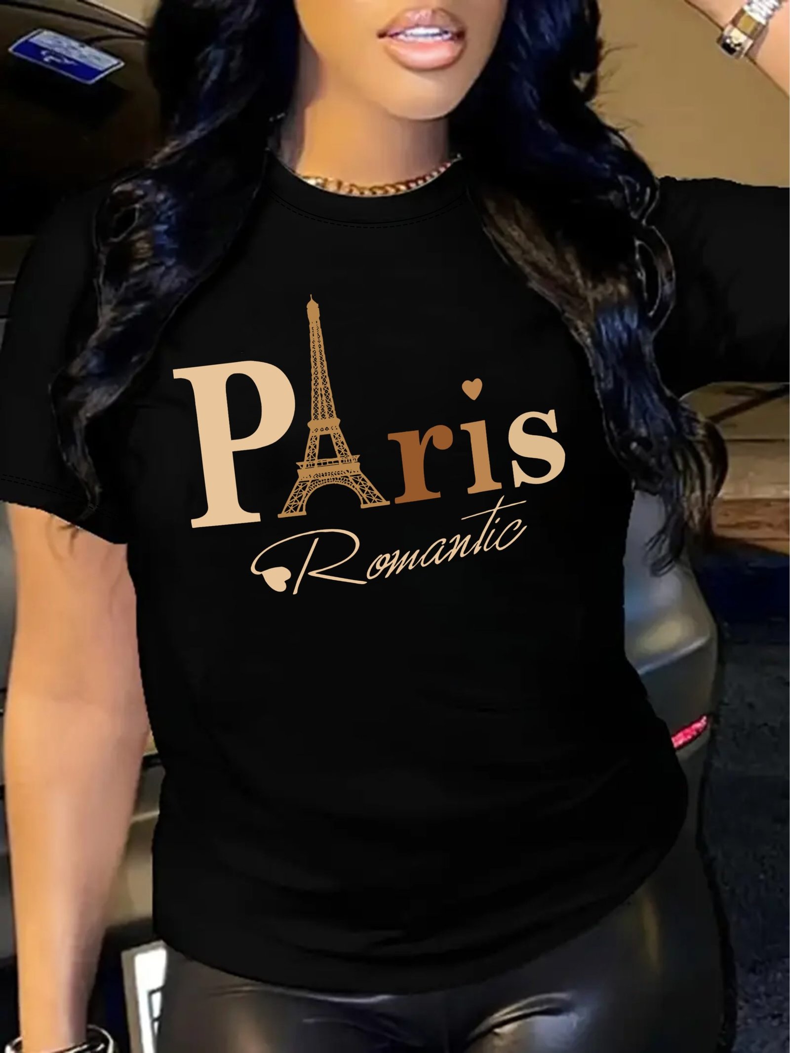 Paris Letter Print T-shirt, Short Sleeve Crew Neck Casual Top For Summer & Spring, Women??s Clothing