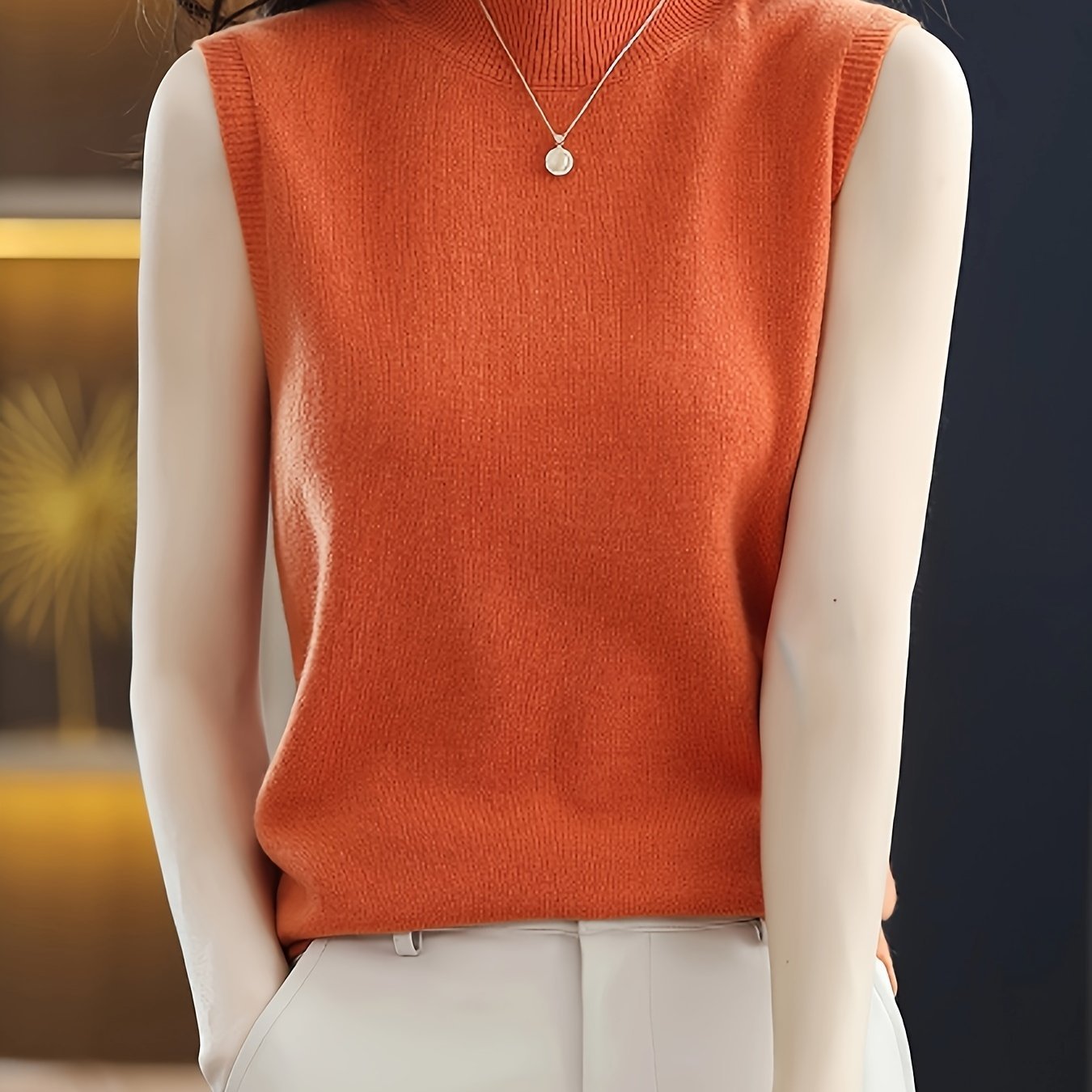 Solid Knit Mock Neck Tank Top, Casual Sleeveless Tank Top, Women’s Clothing - Image 9
