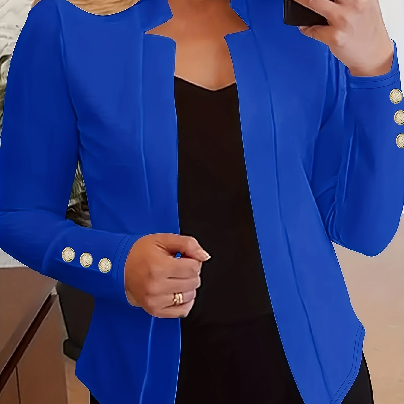 Solid Open Front Blazer, Casual Long Sleeve Button Blazer For Office & Work, Women’s Clothing - Image 13