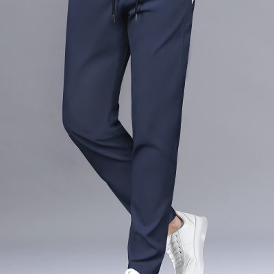 Men??s Stylish Solid Pants With Pockets, Casual Breathable Drawstring Men??s Trousers For Outdoor Activities