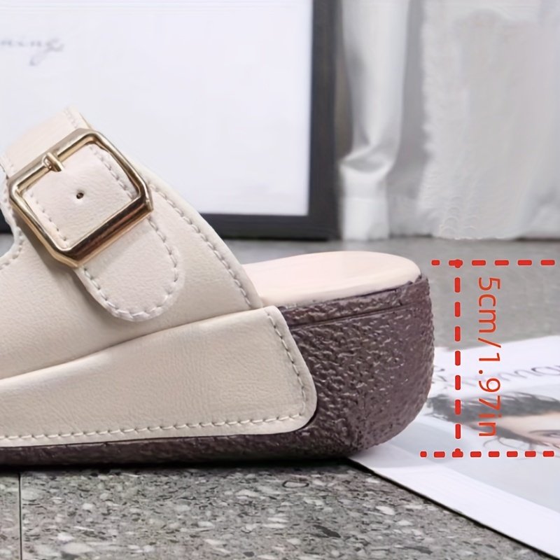 Women??s Solid Color Stylish Sandals, Buckle Belt Soft Sole Platform Slip On Shoes, Casual Summer Beach Shoes - Image 11