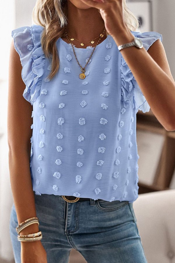 Ruffle Shoulder Round Neck Casual Tops - Image 3