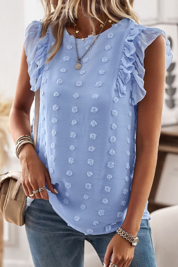 Ruffle Shoulder Round Neck Casual Tops - Image 5