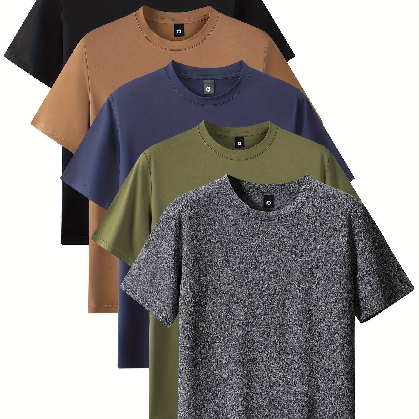 Men??s Fashion 5pcs Sports T-shirt, Casual Stretch Round Neck Tee Shirt For Summer - Image 2