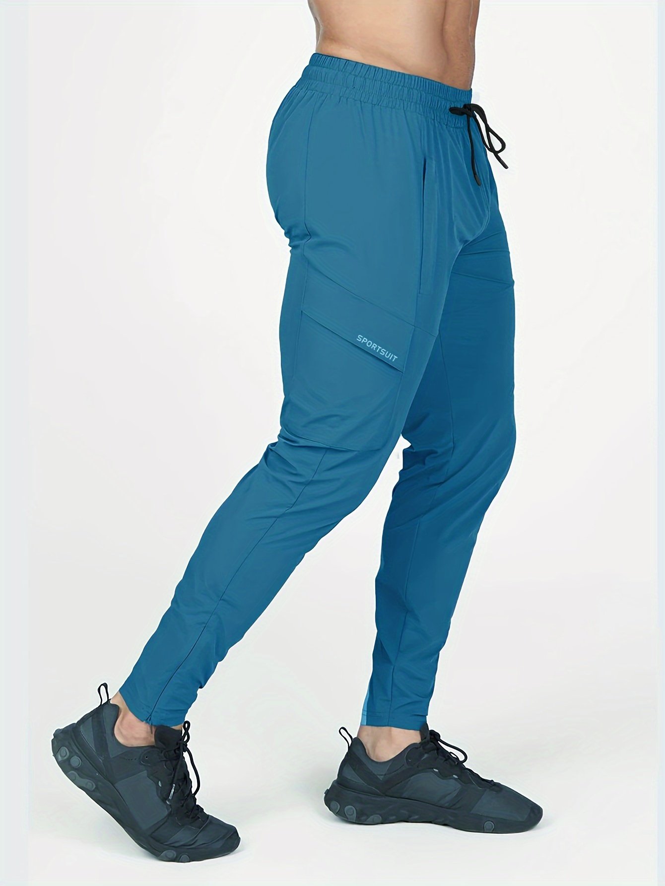 Men??s Solid Color And Letter Print Sports Pants With Drawstring And Pockets, Casual And Chic Trousers For All Seasons Sports And Outdoors Activities