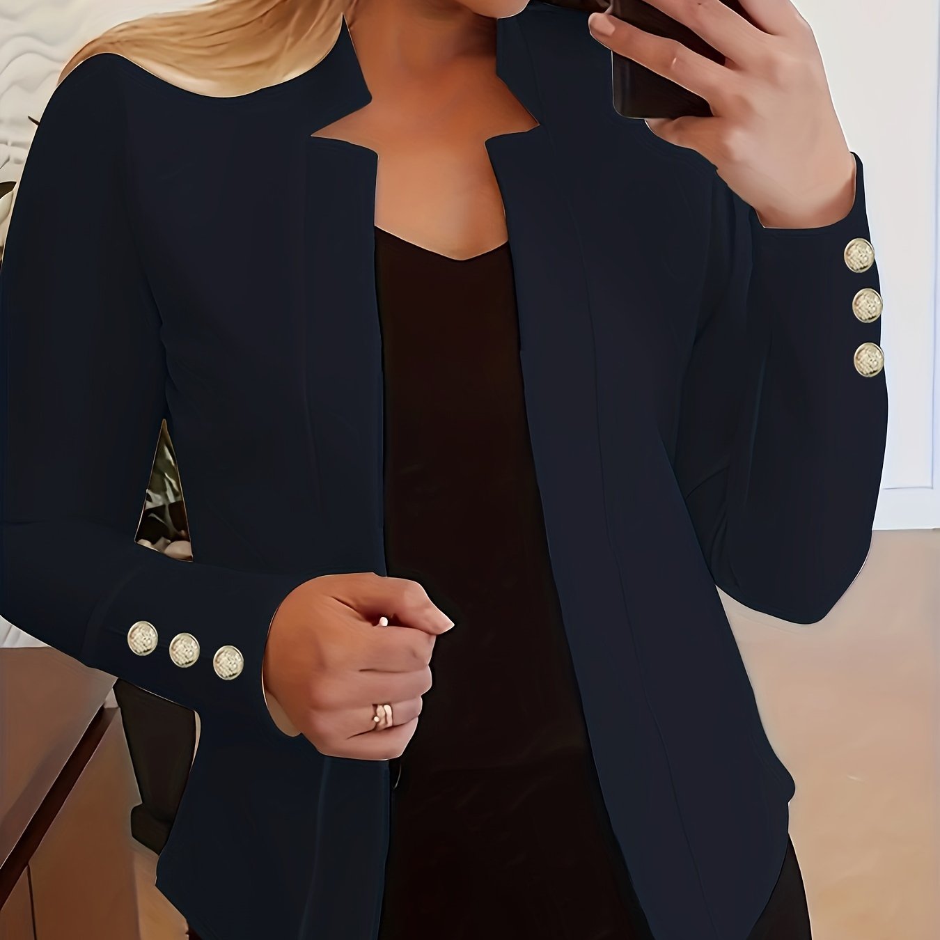 Solid Open Front Blazer, Casual Long Sleeve Button Blazer For Office & Work, Women’s Clothing - Image 9