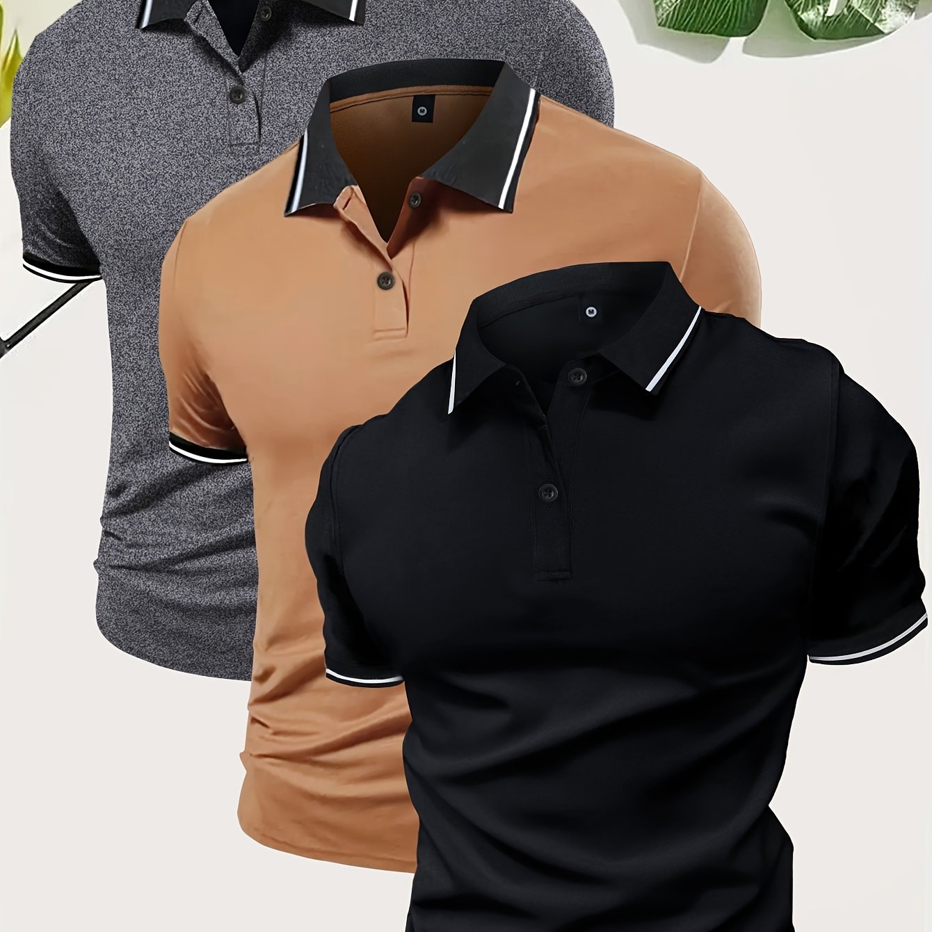 3Pcs Breathable Regular Fit Golf Shirt, Men’s Casual V-Neck T-Shirt Short Sleeve For Summer, Men’s Clothing - Image 3