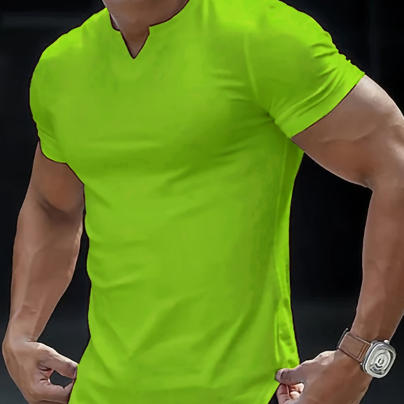 Solid Color Men’s Comfy V-Neck Medium Stretch T-shirt, Men’s Summer Clothes, Men’s Outfits - Image 11