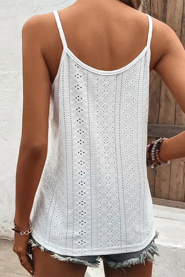 Solid Color Scalloped Neck Hollow Casual Tops - Image 4