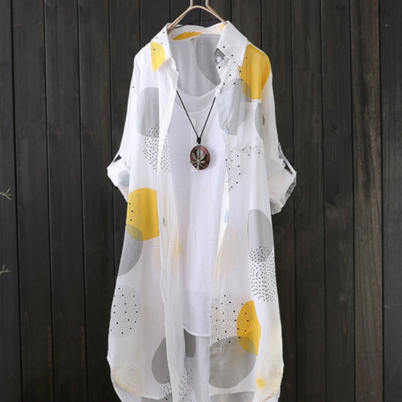 Allover Print Button Front Blouse, Casual Long Sleeve Thigh Length Blouse For Spring & Fall, Women’s Clothing - Image 5