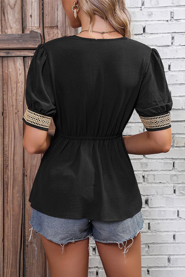 Solid Color Patchwork Tie Waist Causal Tops - Image 5